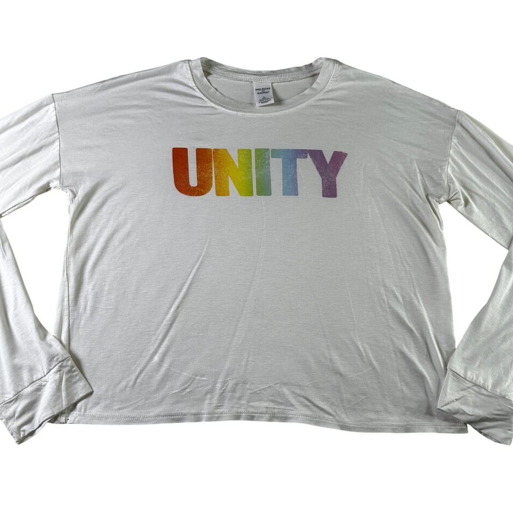 NWT Melrose Market Womens XL Unity Rainbow Graphic Long Sleeve Crew Neck T Shirt